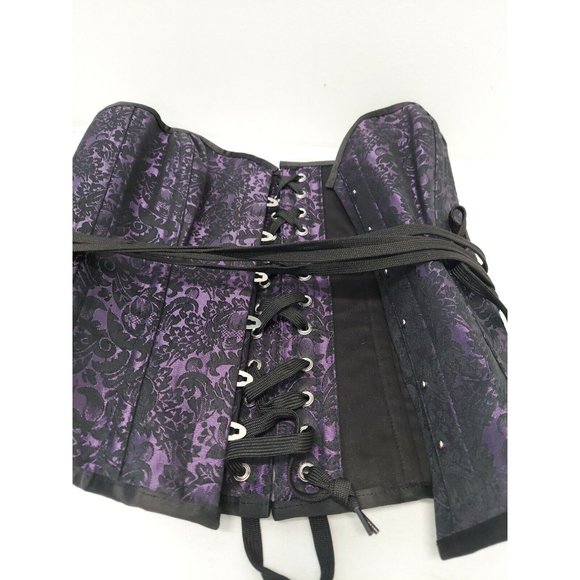 Corset Story Purple Brocade Satin Overbust, Spiral Steel Boned Corset, Waist 36" - Picture 4 of 12